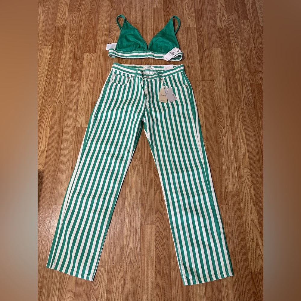 Mango women’s. Beautiful set! NWT. Top L. Straight Jeans 38.